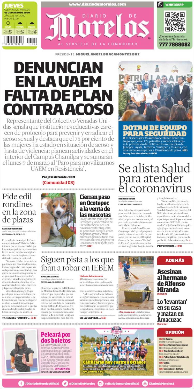 Portada de Diario de Morelos (M&eacute;xico)