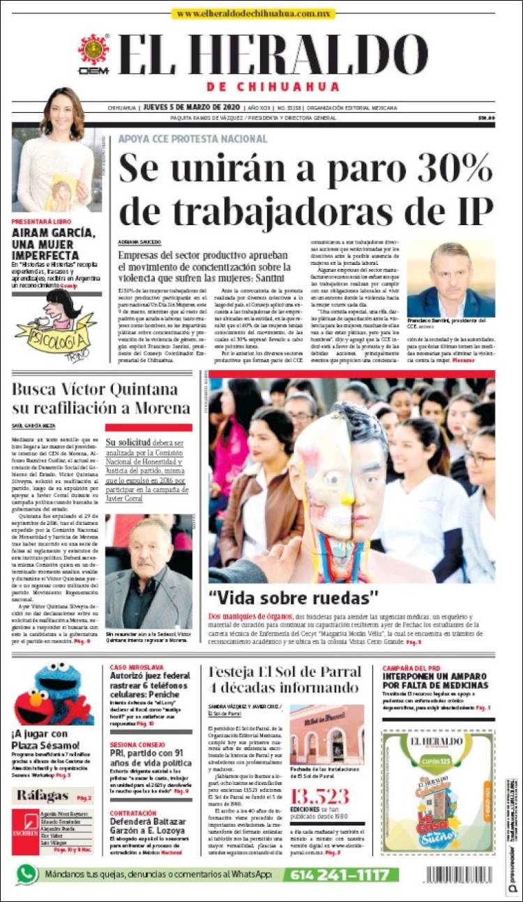 Portada de El Heraldo de Chihuahua (M&eacute;xico)