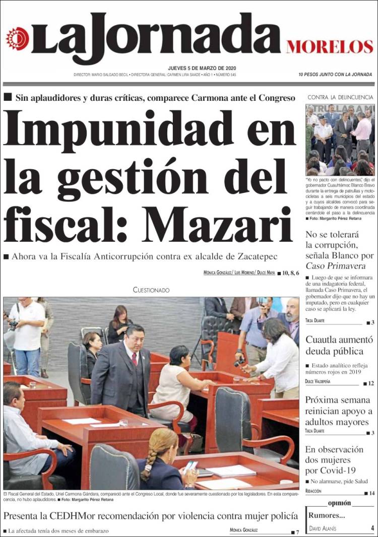 Portada de La Jornada - Morelos (M&eacute;xico)