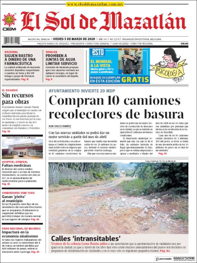 Portada de El Sol de Mazatlán (M&eacute;xico)