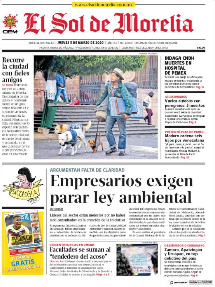 Portada de El Sol de Morelia (M&eacute;xico)