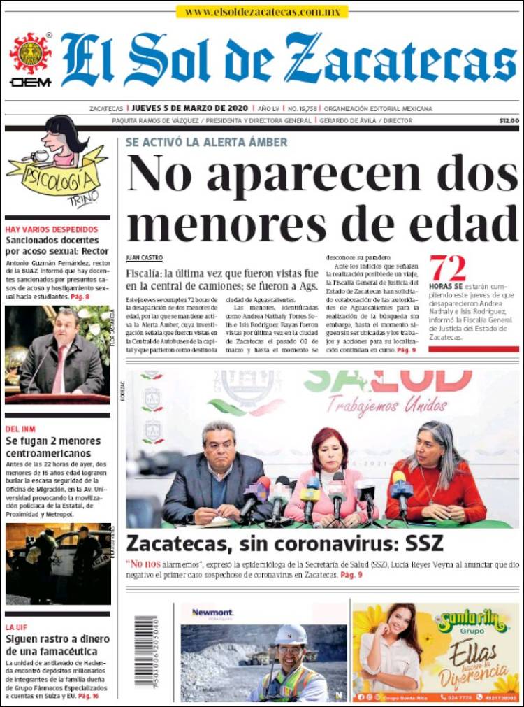 Portada de El Sol de Zacatecas (M&eacute;xico)