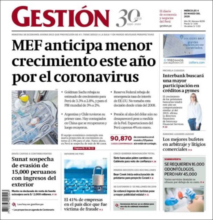 Portada de Diario Gestión (Per&uacute;)