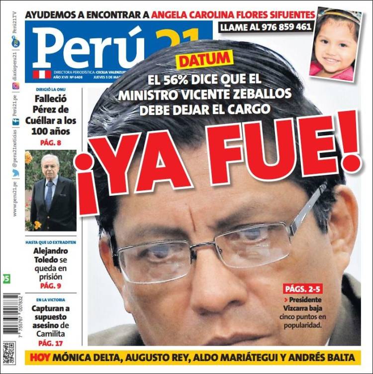 Portada de Perú 21 (Per&uacute;)