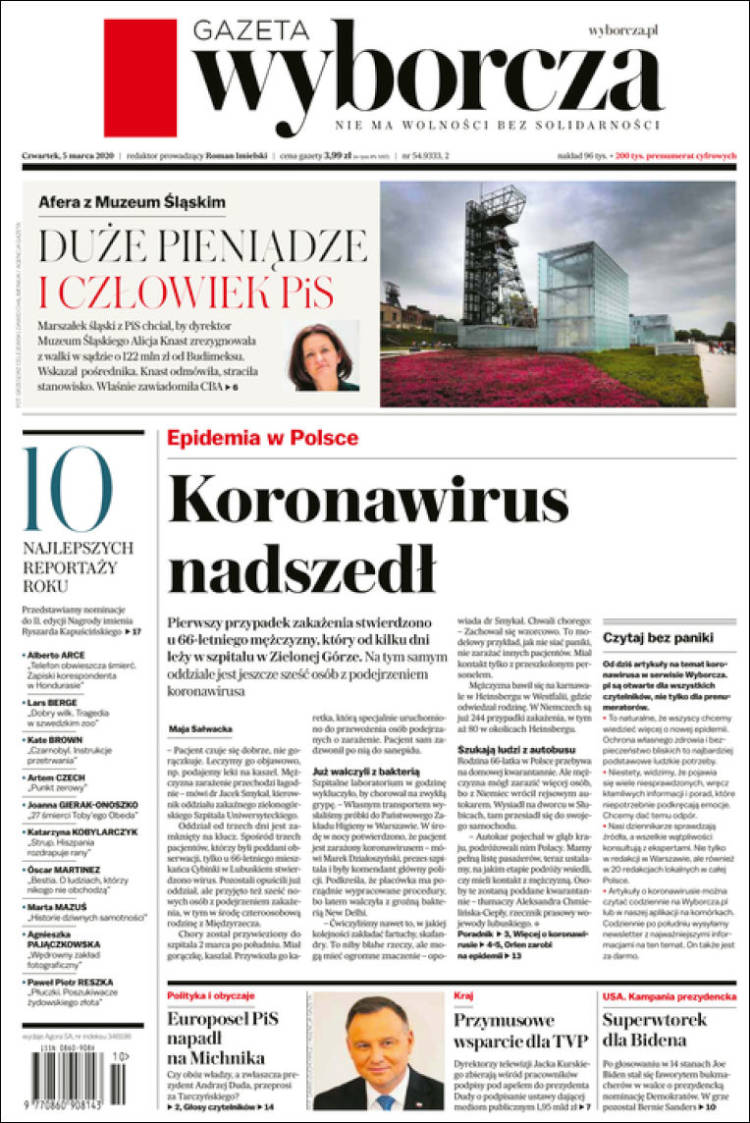 Portada de Gazeta Wyborcza (Polonia)