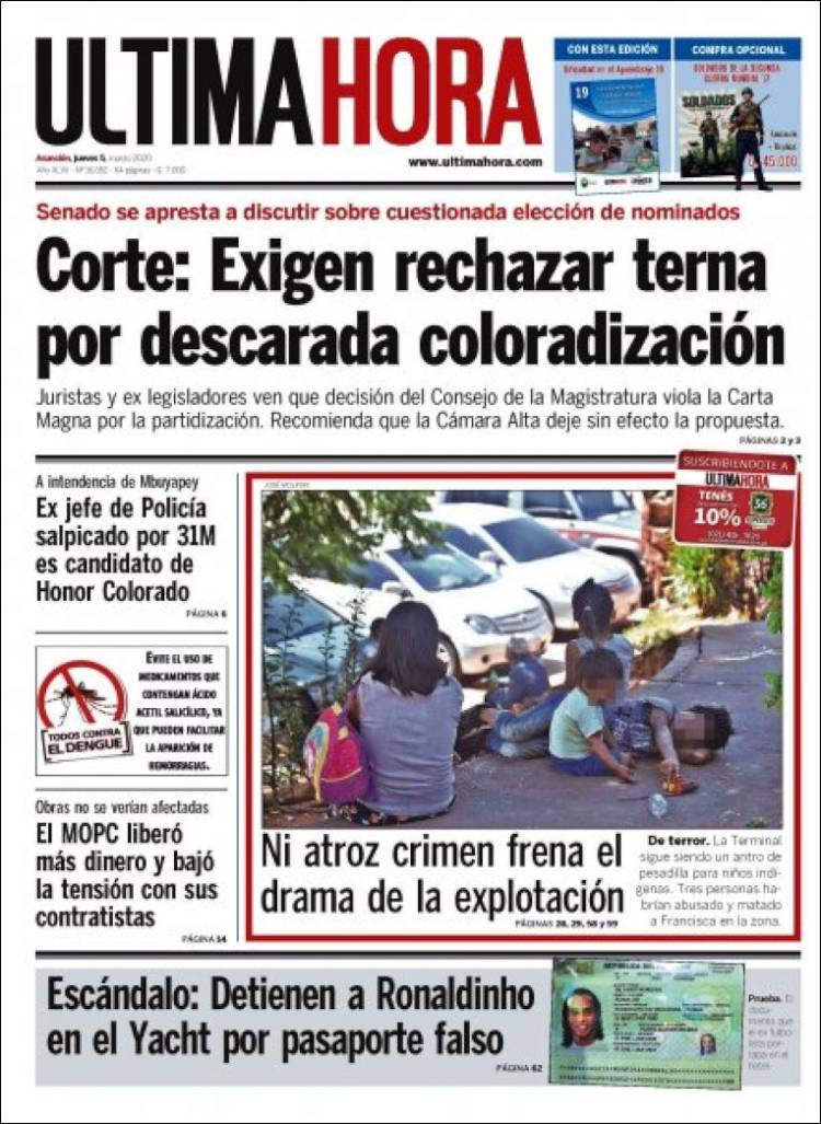 Portada de Última Hora (Paraguay)