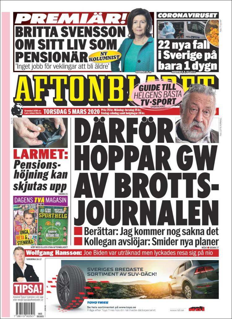 Portada de Aftonbladet (Suecia)