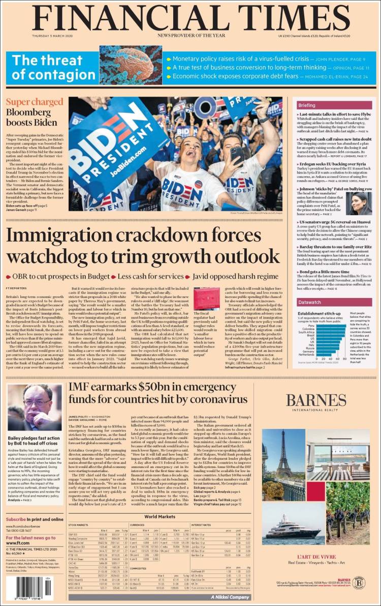 Portada de Financial Times (Reino Unido)