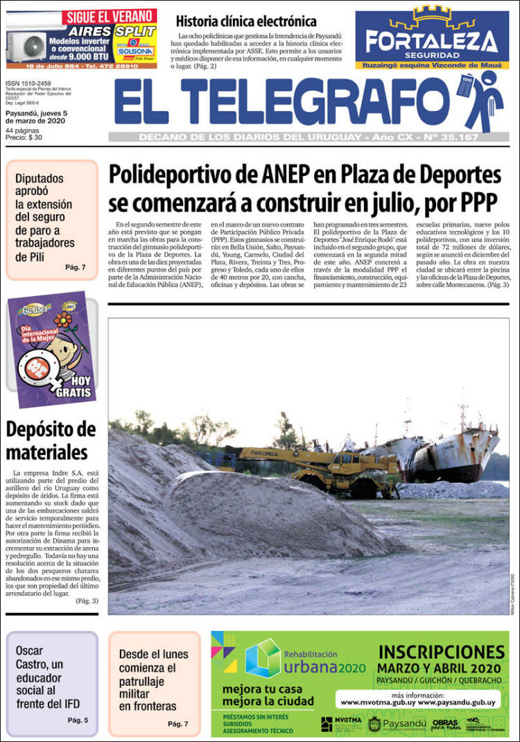 Portada de El Telégrafo (Uruguay)