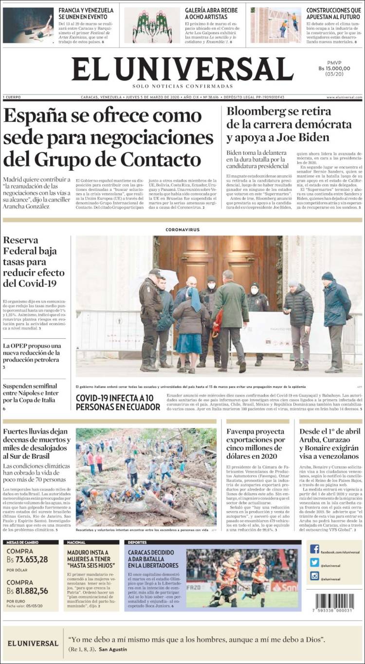 Portada de Universal (Venezuela)