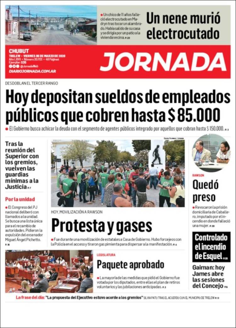 Portada de Diario Jornada en la Patagonia (Argentina)