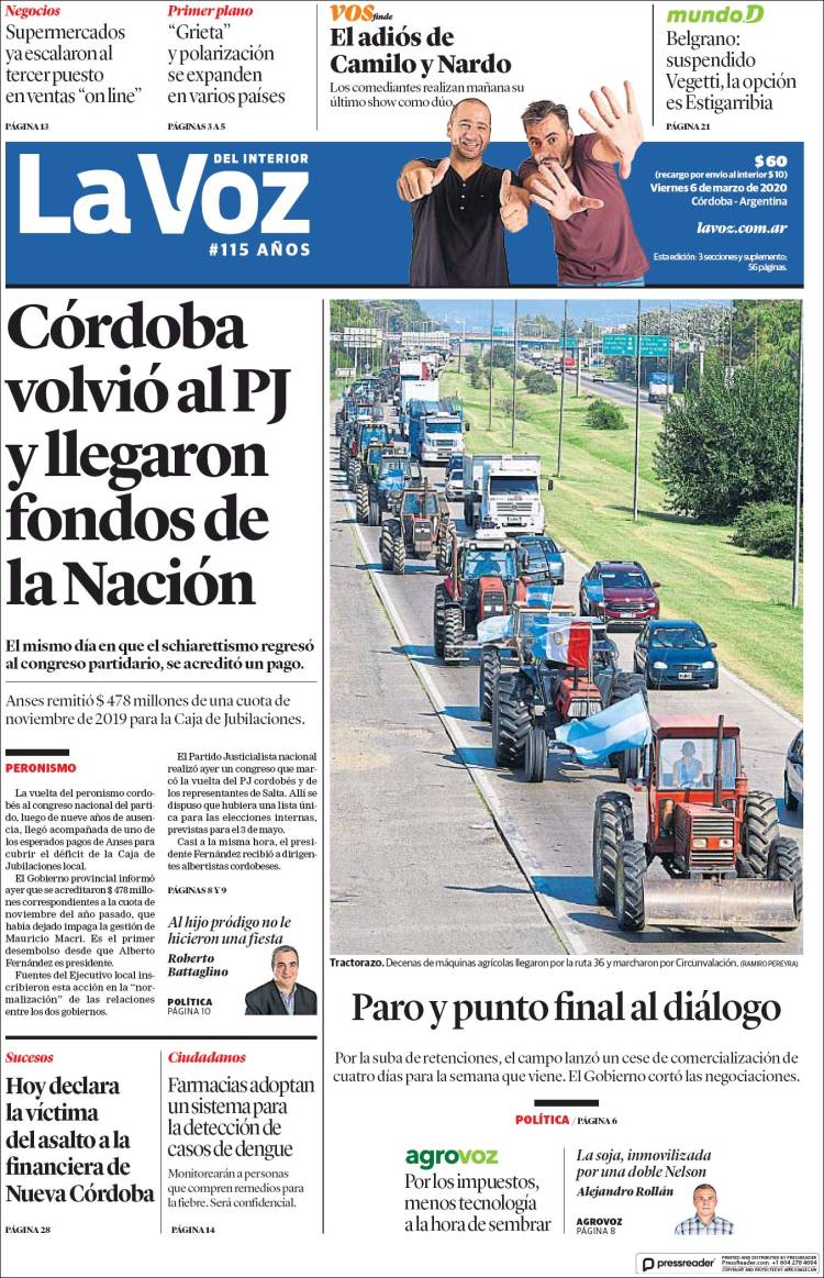 Portada de La Voz del Interior (Argentina)