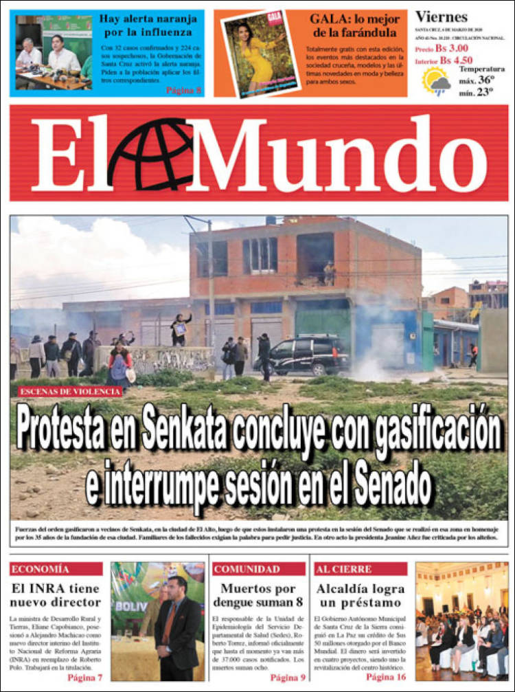 Portada de El Mundo (Bolivia)