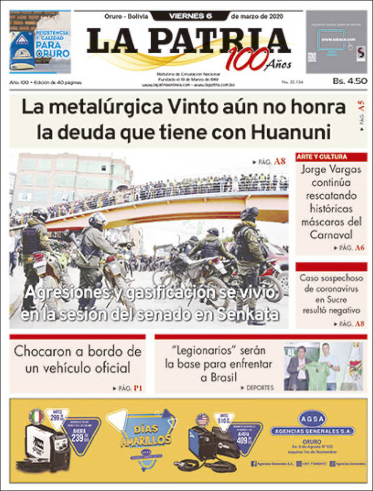Portada de La Patria (Bolivia)