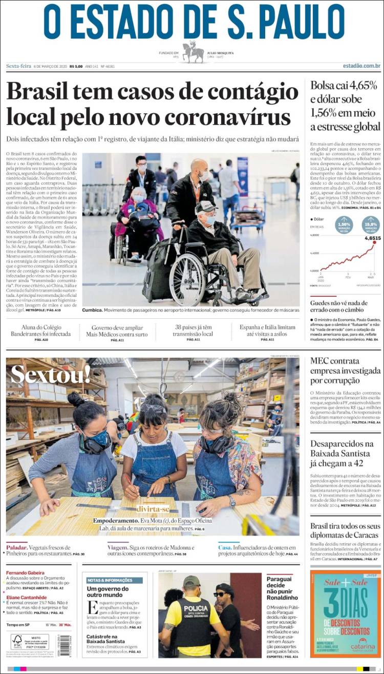 Portada de O Estado de São Paulo (Brasil)