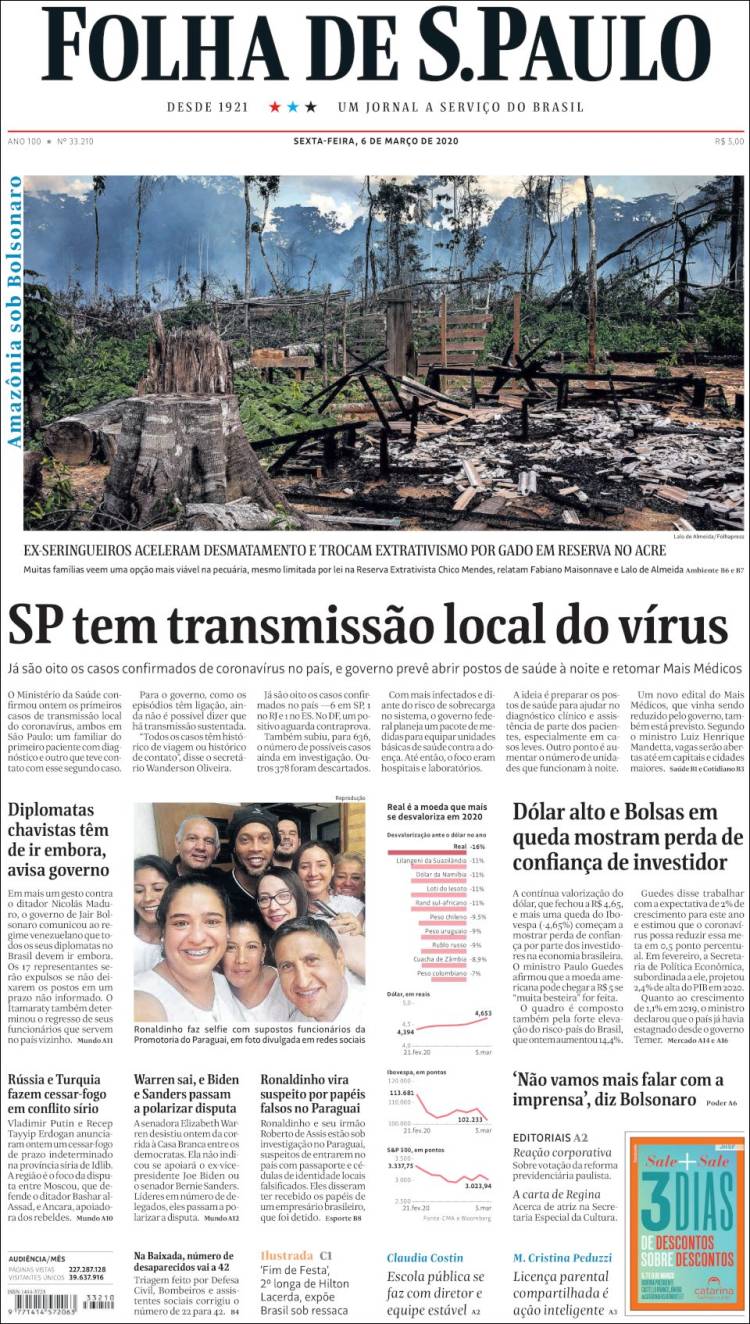 Portada de Folha de São Paulo (Brasil)