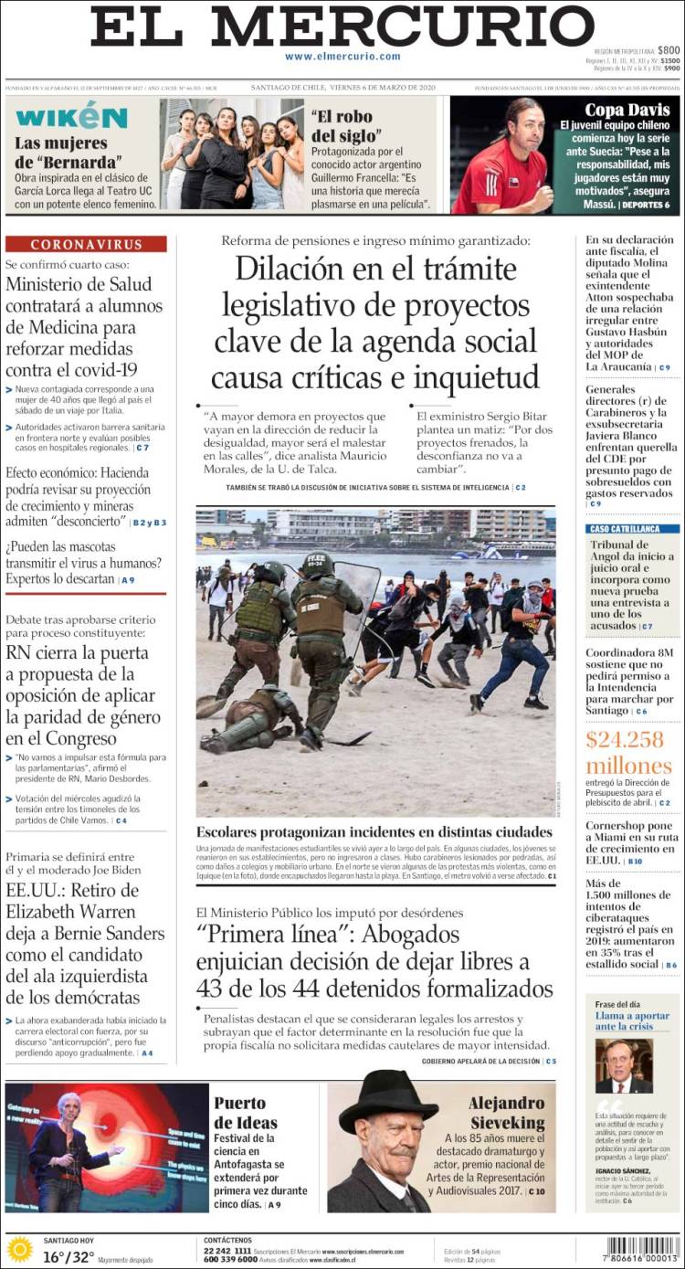 Portada de El Mercurio (Chile)