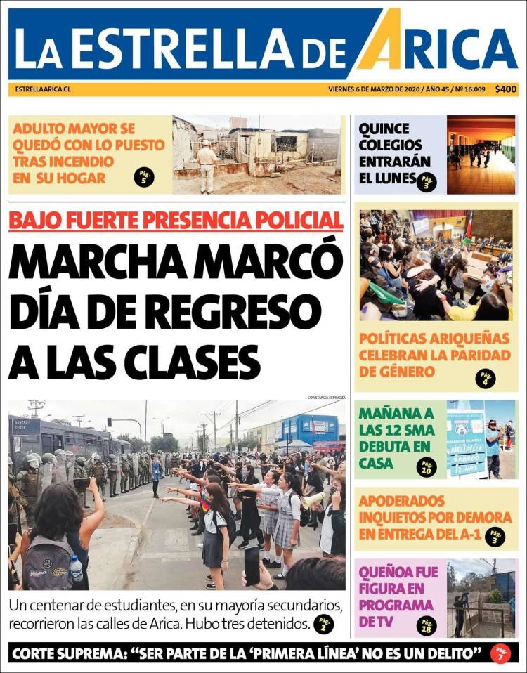 Portada de La Estrella de Arica (Chile)