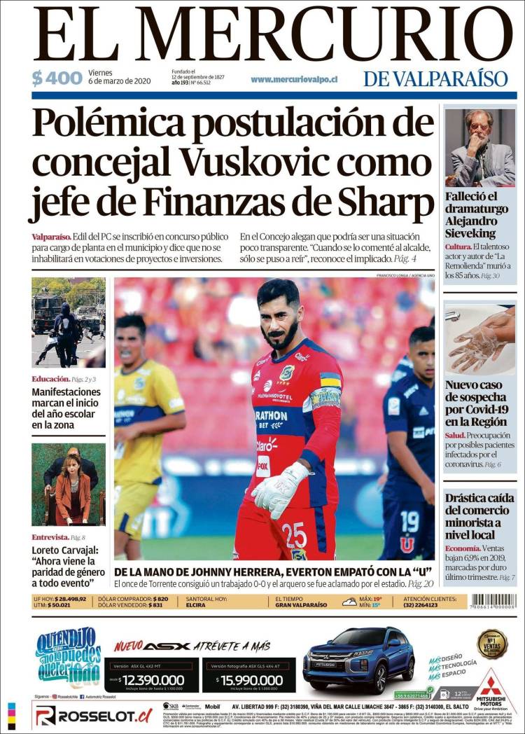 Portada de Mercurio de Valparaiso (Chile)