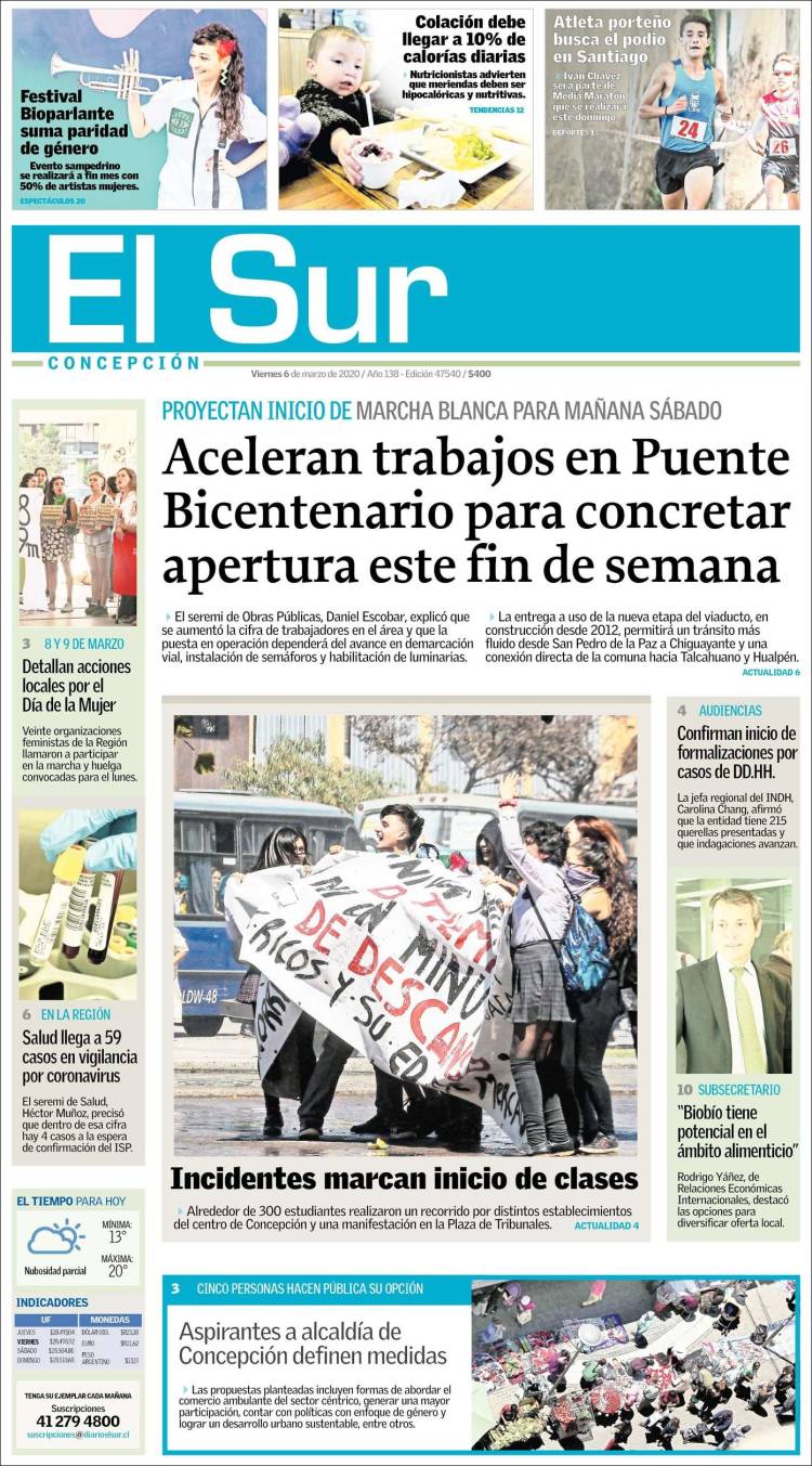 Portada de El Sur (Chile)