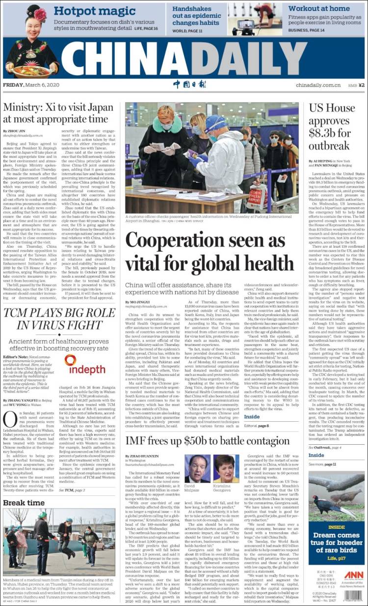 Portada de China Daily (China)