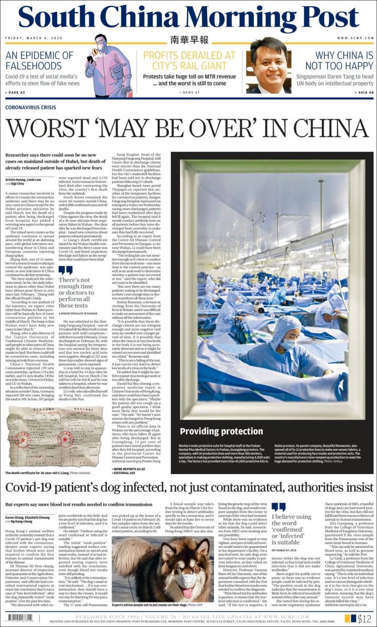 Portada de South China Morning Post (China)
