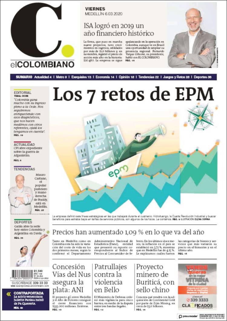 Portada de El Colombiano (Colombia)