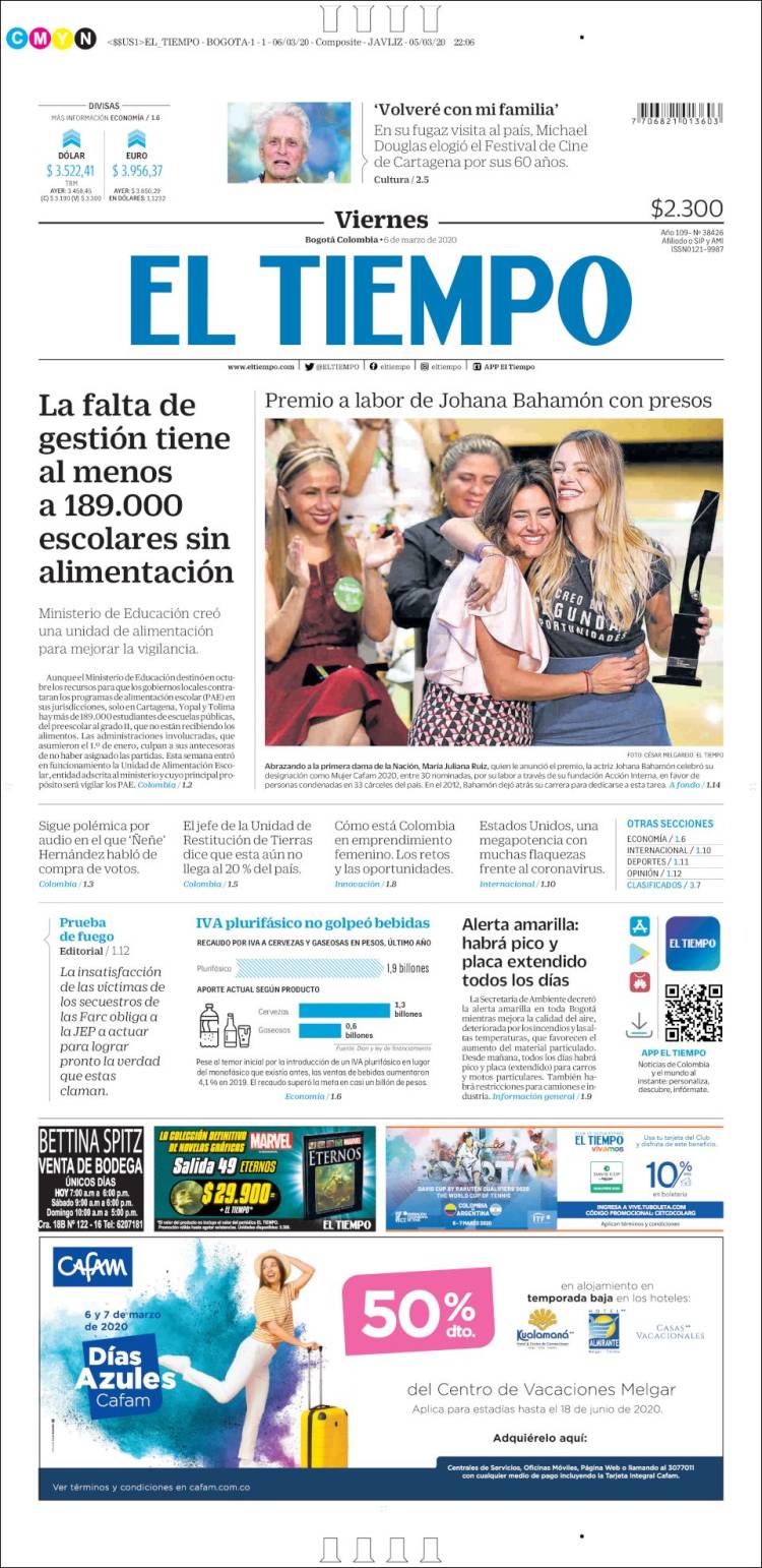 Portada de El Tiempo (Colombia)