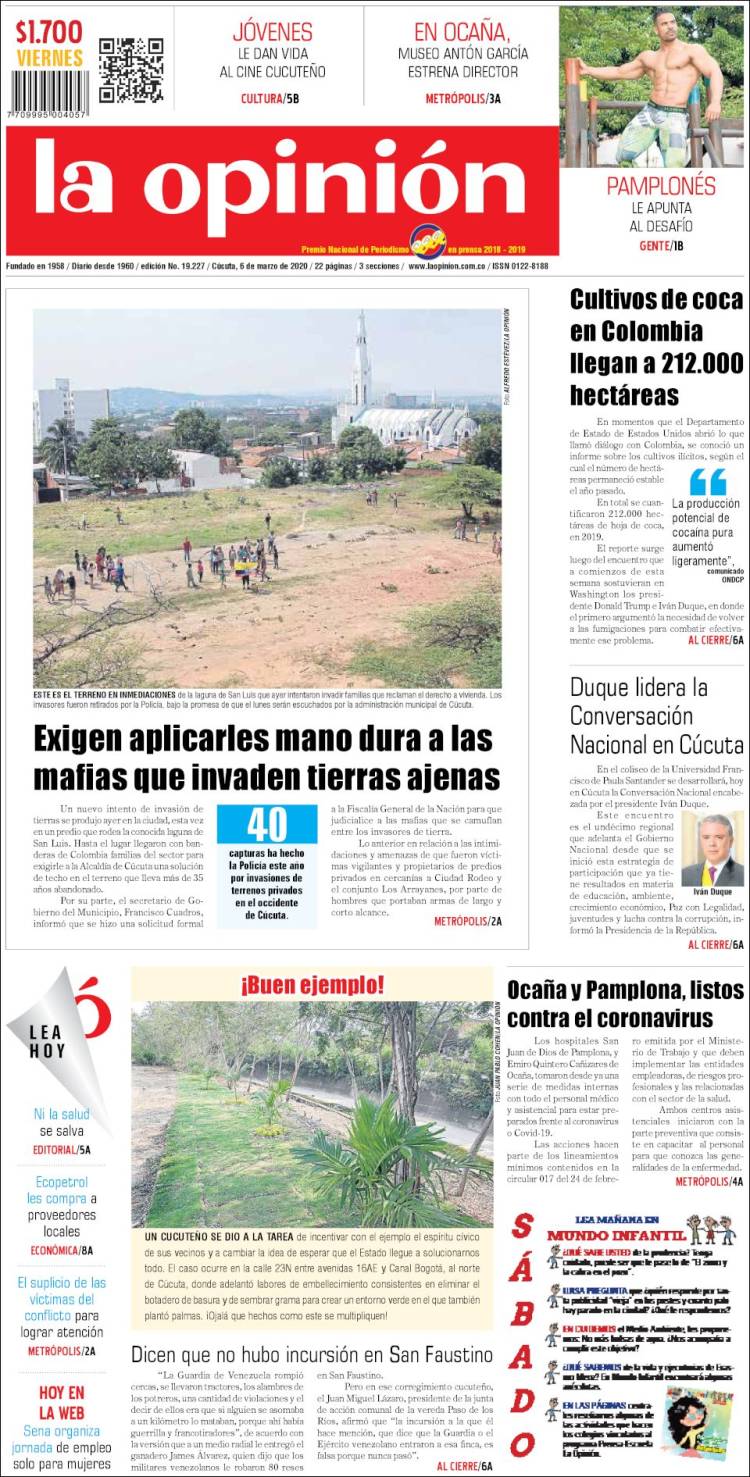 Portada de Diario La Opinion (Colombia)