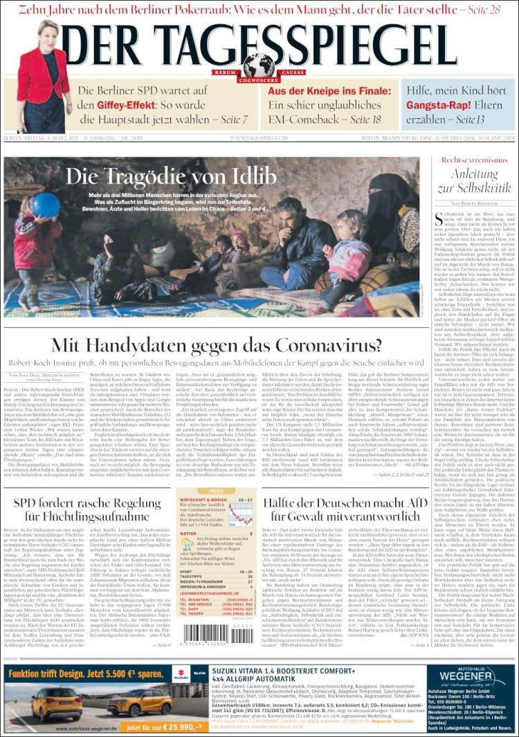 Portada de Der Tagesspiegel (Alemania)