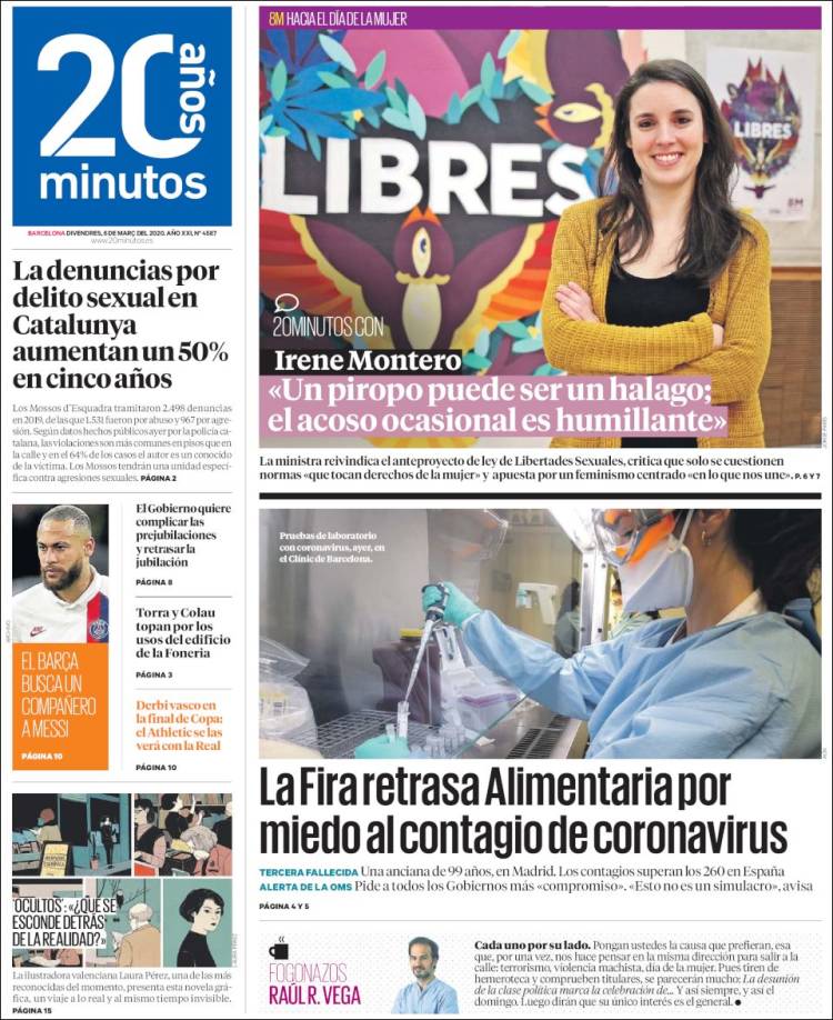 Portada de 20 Minutos - Barcelona (España)