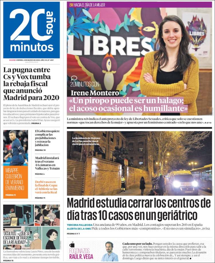 Portada de 20 Minutos - Madrid (España)