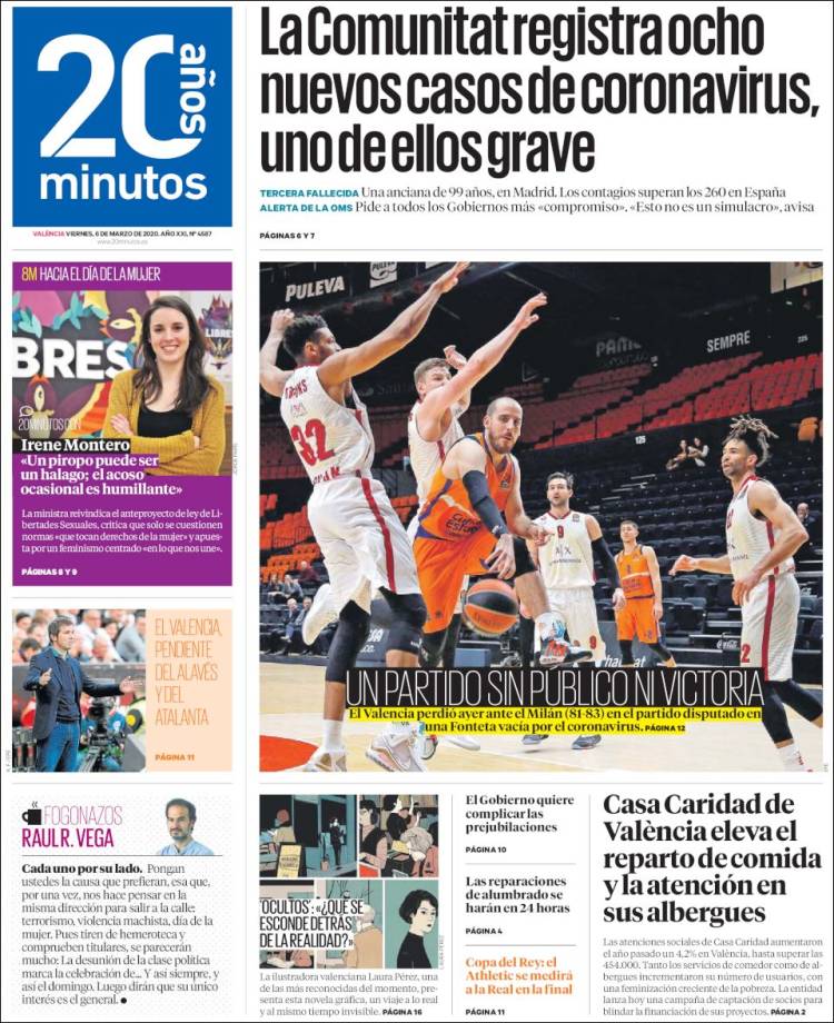 Portada de 20 Minutos - Valencia (España)