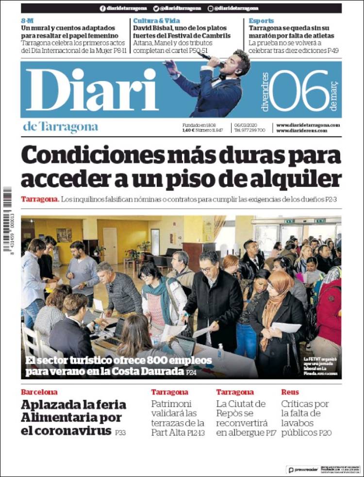 Portada de Diari de Tarragona (España)
