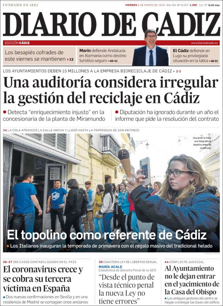 Portada de Diario de Cádiz (España)