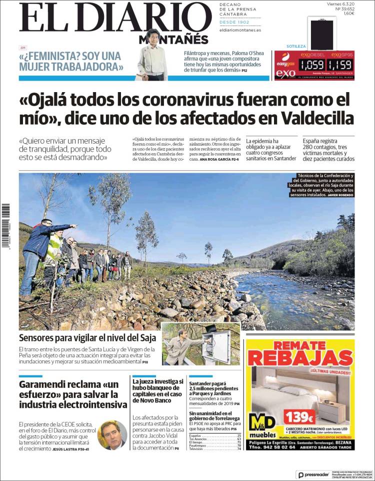 Portada de El Diario Montañés (España)