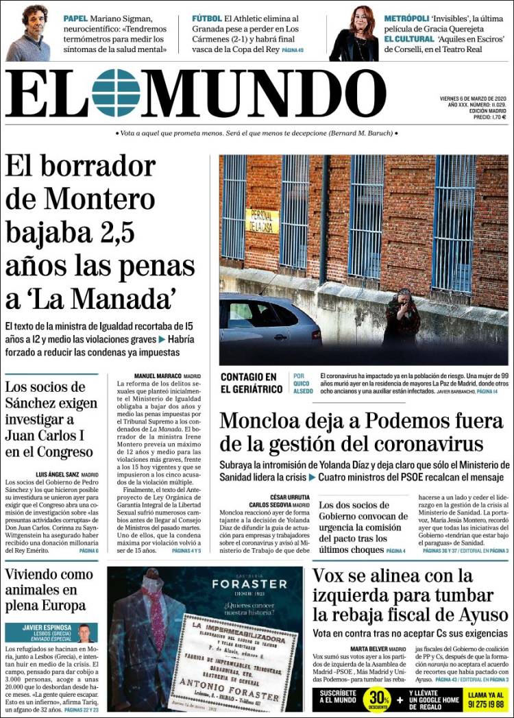 Portada de El Mundo (España)