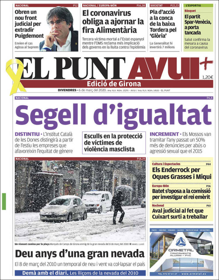 Portada de El Punt Avui - Girona (España)