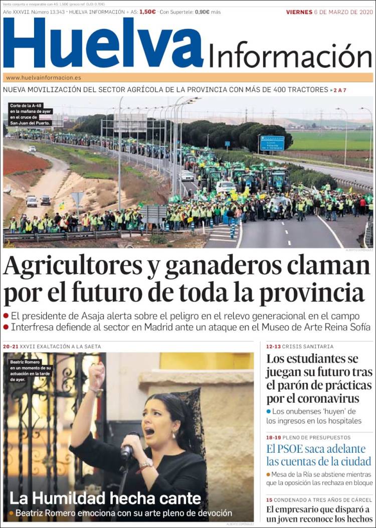 Portada de Huelva Información (España)
