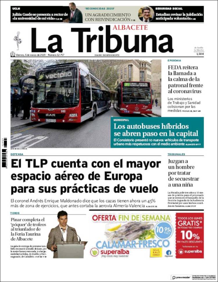 Portada de La Tribuna de Albacete (España)