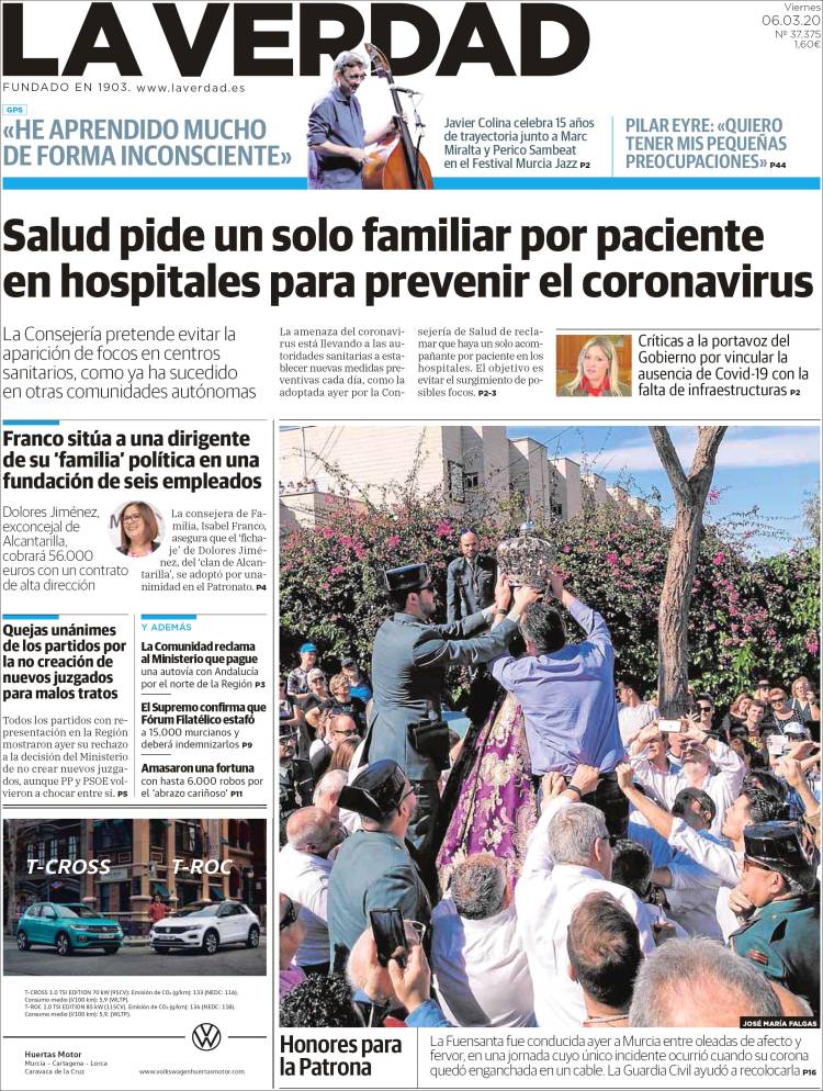 Portada de La Verdad de Murcia (España)