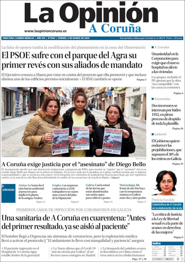 Portada de La Opinión de A Coruña (España)