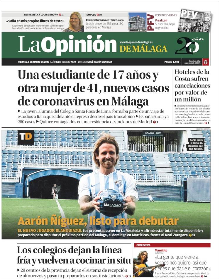 Portada de La Opinión de Málaga (España)