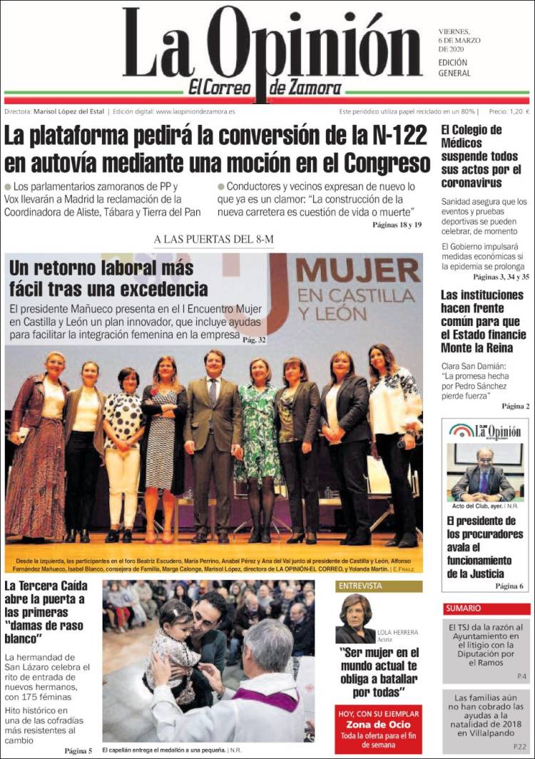 Portada de La Opinión - El Correo de Zamora (España)