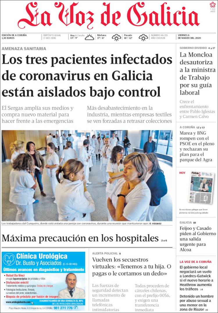 Portada de La Voz de Galicia (España)