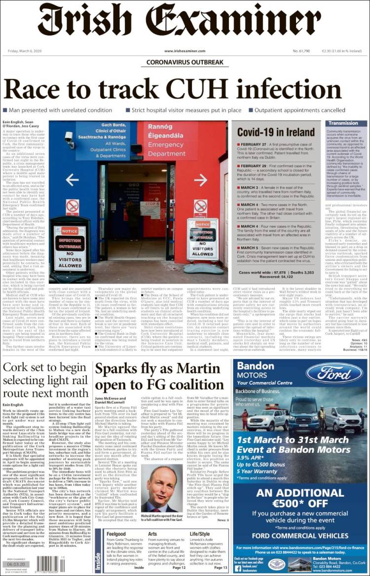 Portada de Irish Examiner (Irlanda)