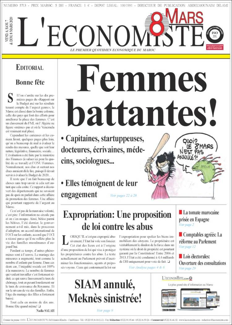 Portada de L'Economiste (Marruecos)