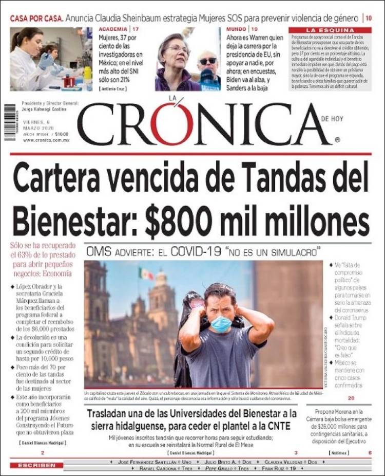 Portada de La Crónica de Hoy (México)