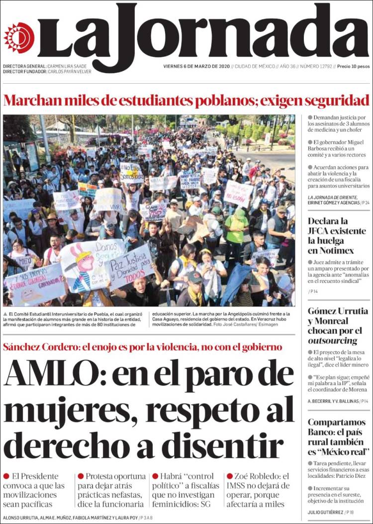 Portada de La Jornada (México)