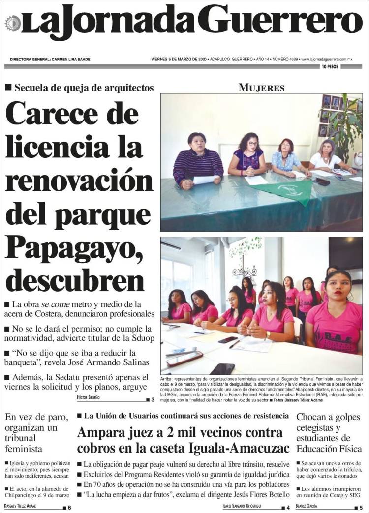 Portada de La Jornada de Guerrero (México)
